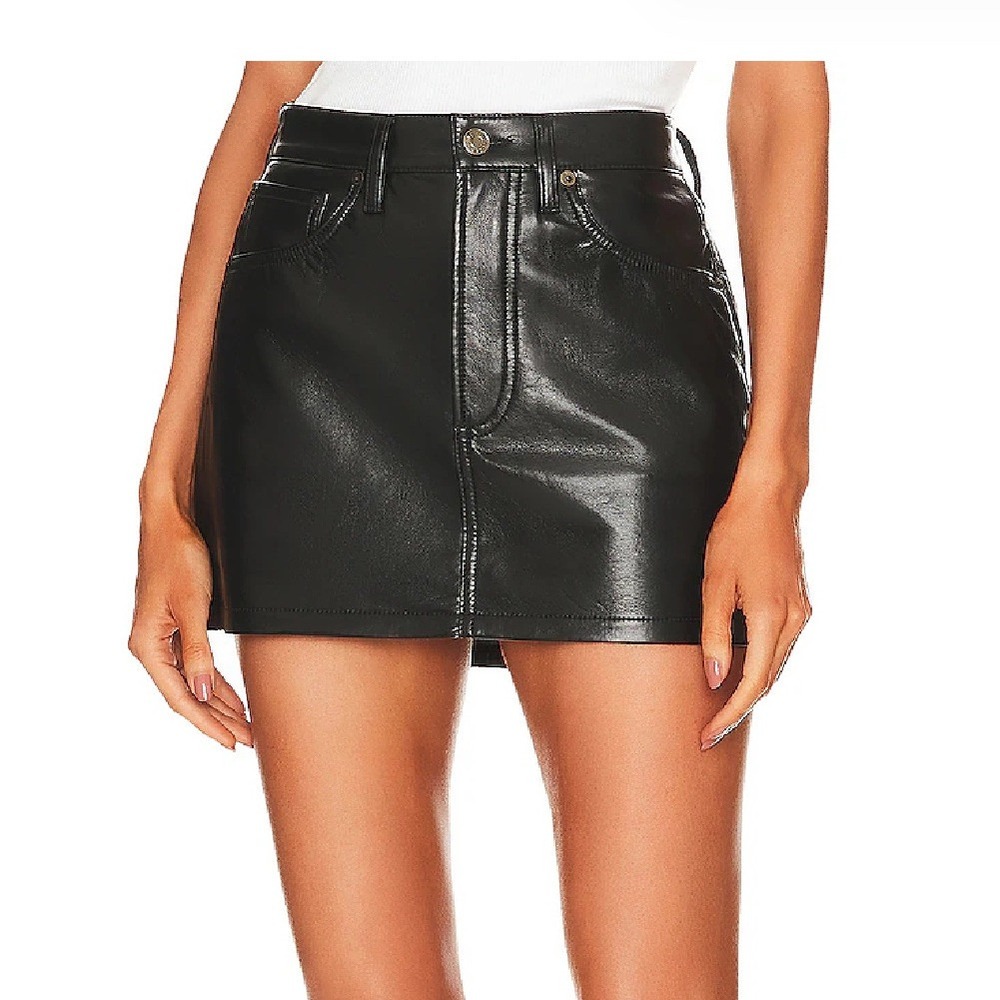 Agolde Girlfriend Recycled Leather Mini Skirt Detox Black 25 Nwt W/ improfection